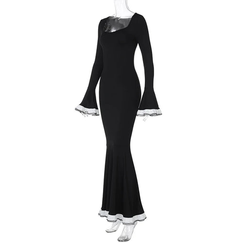 Load image into Gallery viewer, Flare Sleeve Sexy Bodycon Elegant Long Sleeve Maxi Dress Women High Waist Square Collar Evening Dress Female Clothes
