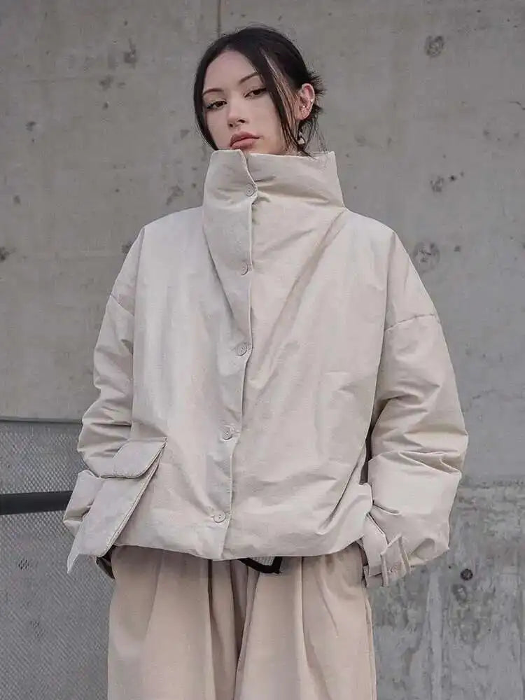 Apricot Big Size Warm Cotton-padded Coat Long Sleeve Loose Fit Women Parkas Fashion Tide New Autumn Winter 2025 1DF2663