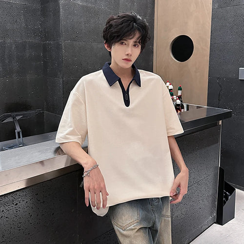 Load image into Gallery viewer, Men&#39;s T-shirts Short Sleeve Lapel Trendy Half Zipper New Summer Korean Style Pullover Male Fashionable Clothing 9W1916
