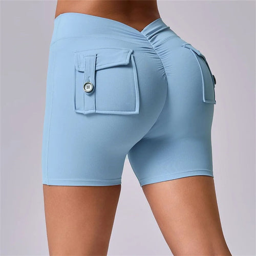 Load image into Gallery viewer, Deep V Back Yoga Shorts Women Pocket Scrunched Butt Gym Leggings High Waist Push Up Tights Sexy Booty Sports Shorts Fitness
