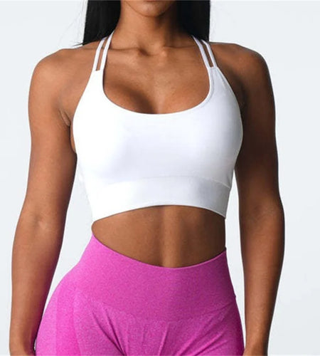 Virtue Seamless Sports Bra for Women Backless Yoga Top Bra Workout Gym Crop Top Open Back Strap Bras
