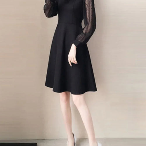 Load image into Gallery viewer, Black Lace Dress Women Vintage Elegant Dot Long Sleeve Mini Short Dresses Evening Party Spring Fashion O-neck
