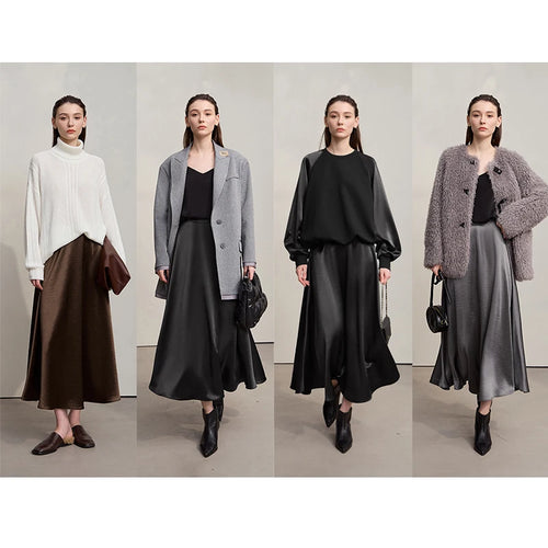 Load image into Gallery viewer, Women's Skirt Loose Long A-skirt Satin Skirts For Women 2025 Autumn New Minimalist Solid Color Clothing Ladies 12513015
