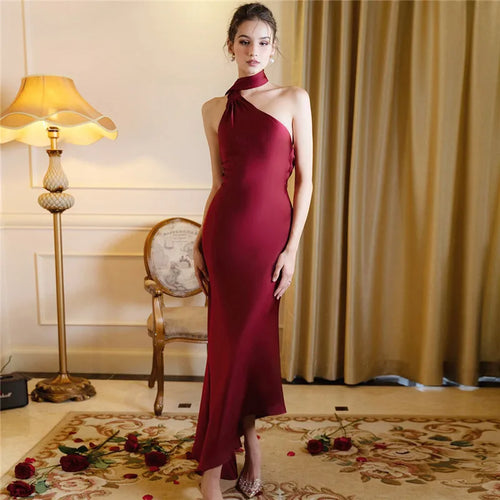 Load image into Gallery viewer, Scarf Collar Backless Sexy Maxi Dress For Women Gown Fashion Strapless Sleeveless High Waist Bodycon Club Long Dress
