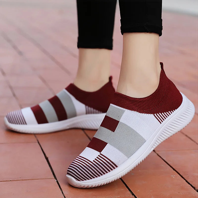 Women Shoes Vulcanized Zapatillas Mujer Knitted Sneakers Women New Flat Shoes Mix Color Vulcanize Shoes Casual Chaussure Femme