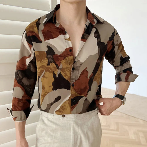 Load image into Gallery viewer, Men&#39;s Casual Shirts New Korean Printing Long Sleeve Shirt Loose Turn-down Collar Stylish Single Breasted Male Top 9W1575
