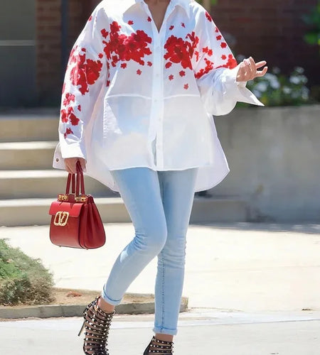 Women’s Loose High-low Hem Shirts Blouses Spring and Autumn 2025 Woman Long Sleeve Fashion Printed Elegant Tops Female
