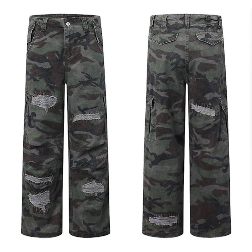 Load image into Gallery viewer, Men's Casual Pants New Summer Straight Wide Leg New American High Street Trendy Hole Design Male Loose Trousers 9W1888
