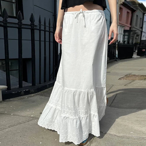 Load image into Gallery viewer, Holidays Streetwear White Maxi Skirt Summer Jacquard Lace Trim Korean Fashion Beach Women Skirt Long French Clothing
