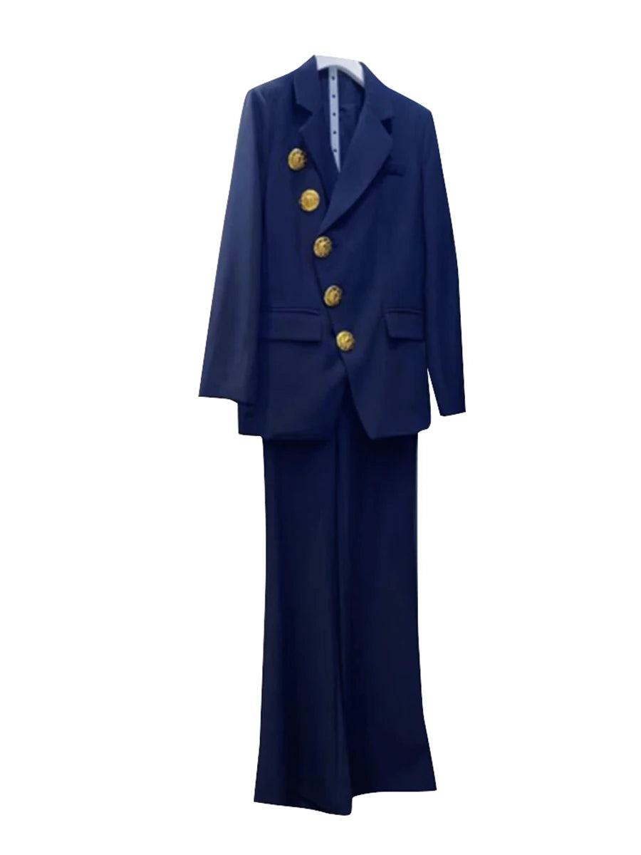 Slimming Two Piece Sets for Women Lapel Long Sleeves Spliced Single Breasted Blazer High Wasit Pant Set Female New