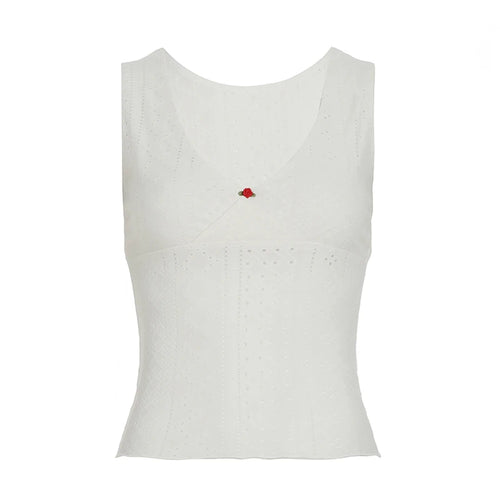 Load image into Gallery viewer, Cutecore Frill Trim With Appliques Mini Tank Tops Women Summer V-Neck Slimming Sexy Vest Chic Hollow Out Clothes New
