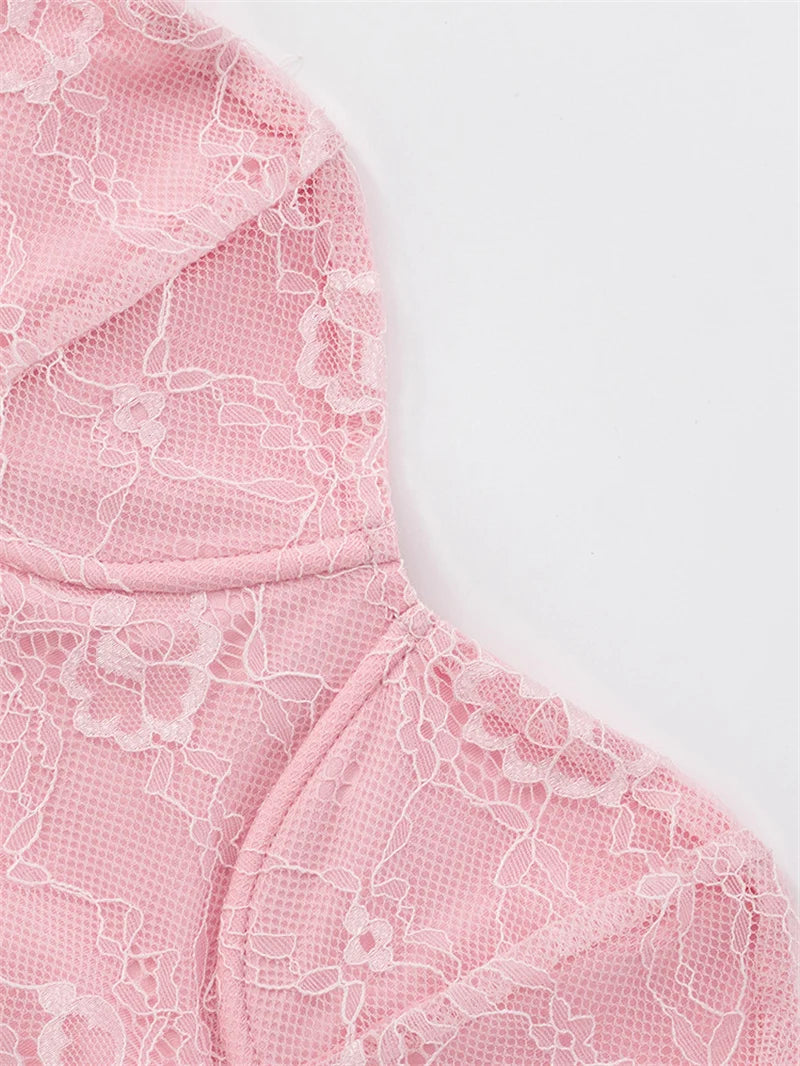 Lace Hollow Out Sexy Mini Dress Women Summer New Off-shoulder Strapless Sleeveless Backless A-line Club Party Dress