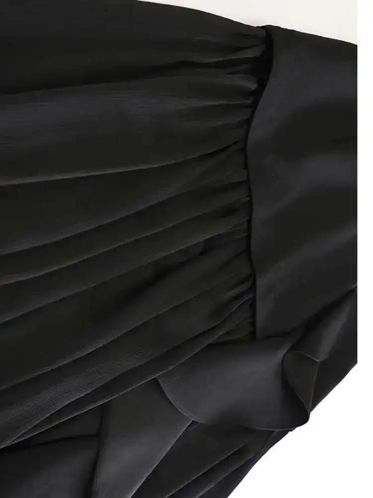 High Waist Black Ruffles Chiffon Spliced A-line Elegant Half-body Skirt Women Fashion Tide New Spring Autumn 2025 1DJ0111