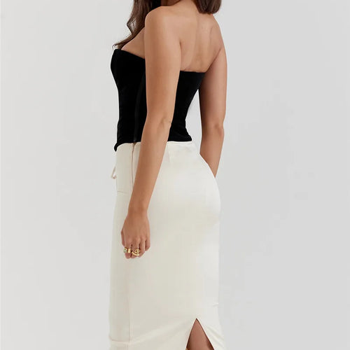 Load image into Gallery viewer, Elegant Sexy Skirt Two Piece Set Women Strapless Bandage Crop Top And Maxi Skirt Female Fashion Club Party Sexy Sets
