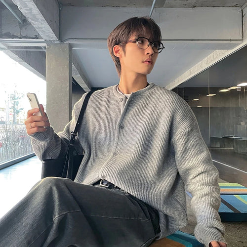 Load image into Gallery viewer, Round Collar Men's Sweaters Knitting Korean Style Single Breasted Solid Color Loose Male New Spring Cardigan Fashion 9W1195
