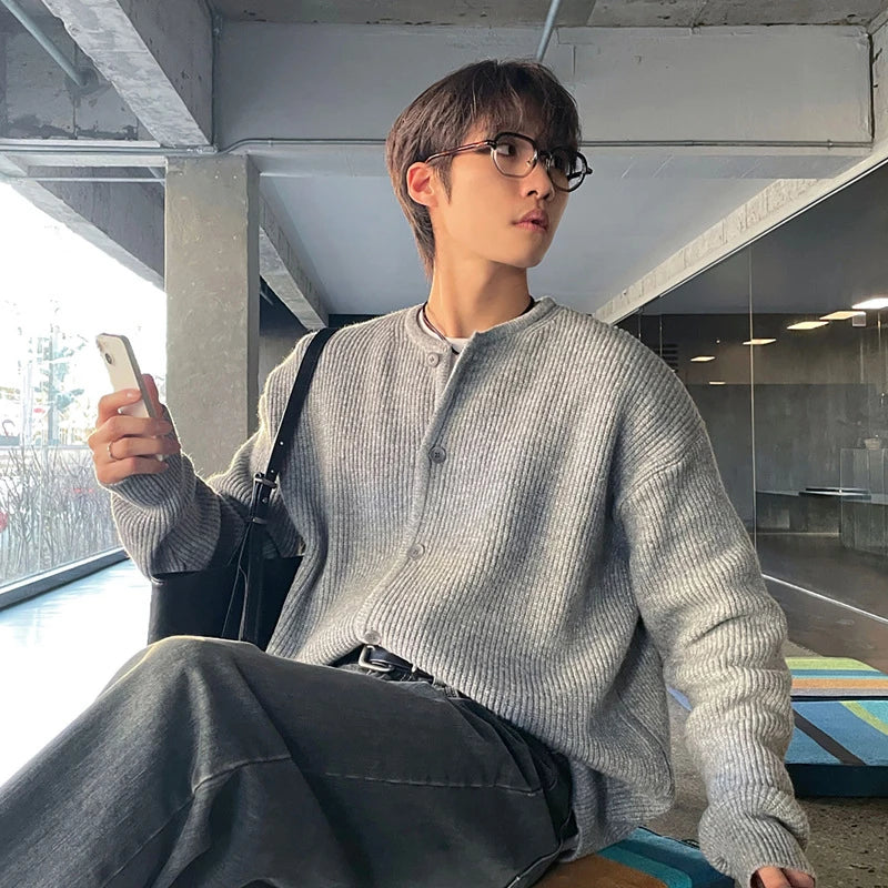 Round Collar Men's Sweaters Knitting Korean Style Single Breasted Solid Color Loose Male New Spring Cardigan Fashion 9W1195