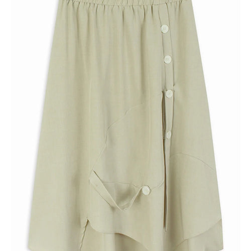 Load image into Gallery viewer, High Elastic Waist Apricot Button Ribbon Spliced A-line Half-body Skirt Women Fashion Tide New Spring Autumn 2025 1DJ1353
