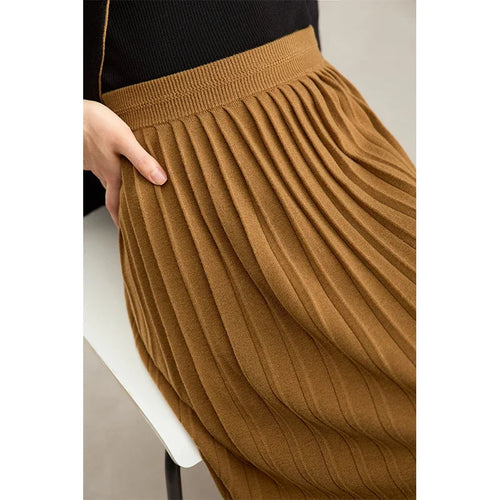 Load image into Gallery viewer, Minimalist 2024 Pleated Skirt for Women Clothing Autumn New Loose Elastic Waist Knitted Ankle-length A-line Skirts 12323091
