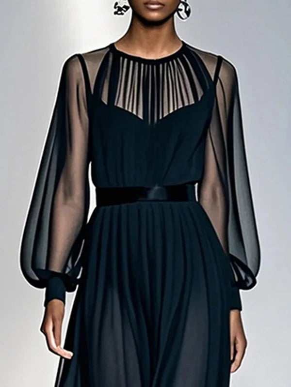 Woman Evening Luxury Party Maxi Dresses Summer Spring Elegant Gauze Puff Sleeves Pleated Birthday Long Dresses