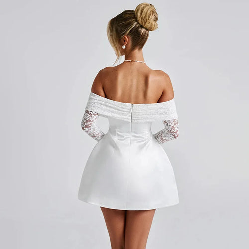 Load image into Gallery viewer, Off-shoulder Long Sleeve Sexy Mini Dress For Women Robe Strapless Backless High Waist A-line Elegant Club Party Dress
