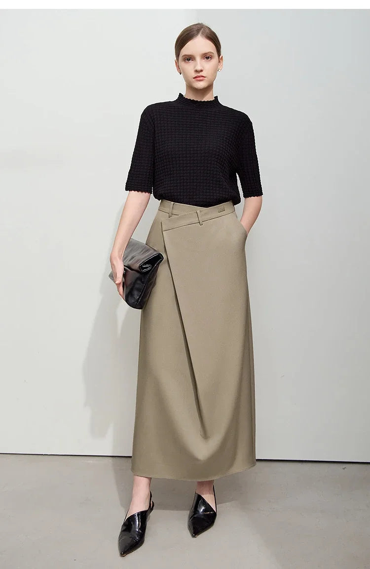 Minimalist Half-body Skirt Women 2025 Spring New Elegant Commuter Anti-wrinkle Asymmetric A-line Slim Long Skirt 12541053