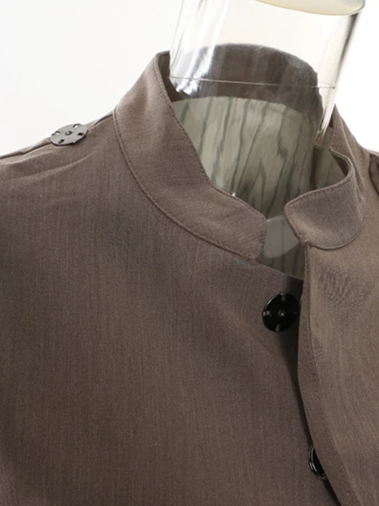 Brown Irregular Big Size Cloak Jacket New Stand Collar Long Sleeve Women Coat Fashion Tide Spring Autumn 2025 1DH7702