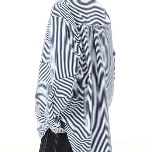 Load image into Gallery viewer, Women Blue Striped Big Size Casual Blouse New Lapel Long Sleeve Loose Fit Shirt Fashion Tide Spring Autumn 2025  1DH2926
