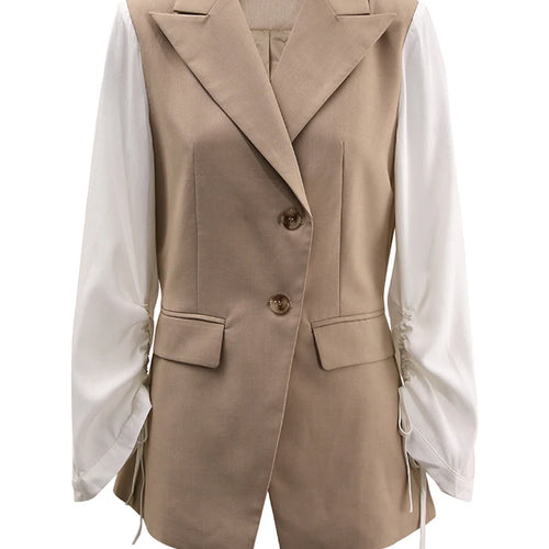 Load image into Gallery viewer, Women Khaki Drawstring Color-block Elegant Blazer New Lapel Long Sleeve Jacket Fashion Tide Spring Autumn 2025 CPDB162
