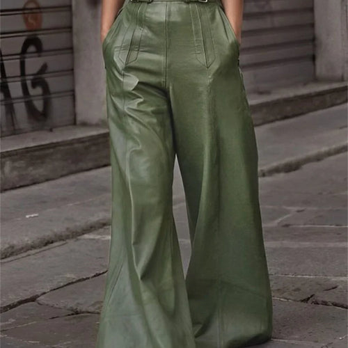 Load image into Gallery viewer, Autumn Winter Women&#39;s Faux Pu Long Pants 2024 High Waisted Loose Pleated Pockets Streetwear Female Wide Leg Trousers
