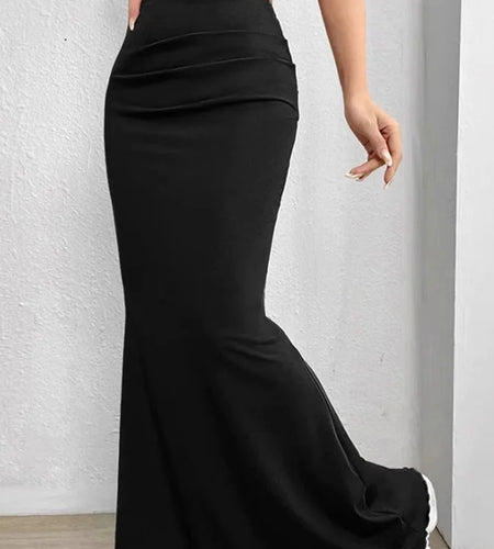 Solid Bodycon Ruched Long Skirt Women Sexy Black Elastic Elegant High Waist Mermaid Maxi Skirts Summer Streetwear