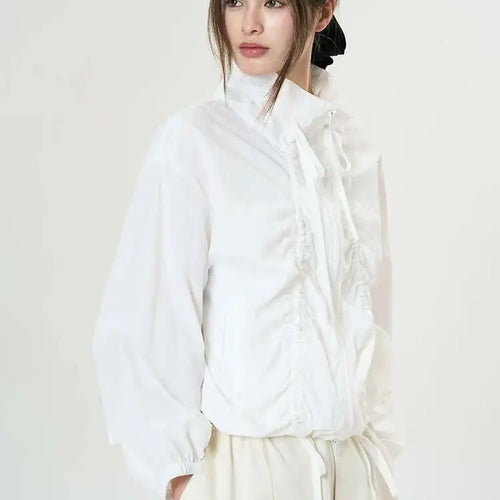 Load image into Gallery viewer, Green Drawstring Big Size Short Jacket New Stand Collar Long Sleeve Women Coat Fashion Tide Spring Autumn 2025 1DH9497
