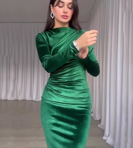 Elegant Long Sleeved Velvet Dress For Women Noble Velvet Slim Sexy Slit Irregular Dress Long Dress Party Evening Dress