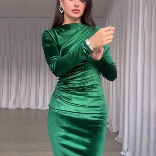 Load image into Gallery viewer, Elegant Long Sleeved Velvet Dress For Women Noble Velvet Slim Sexy Slit Irregular Dress Long Dress Party Evening Dress
