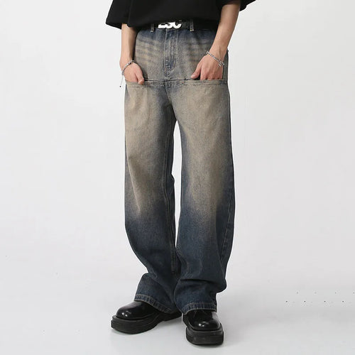 Load image into Gallery viewer, Men&#39;s Wear Spring Vintage Male Washed Jeans High Waist Front Pocket Loose Straight Wide Leg Pants Fashion 9A7457
