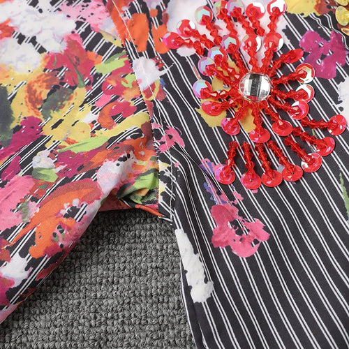 Load image into Gallery viewer, Women Black Striped Pattern Printed Big Size Blouse New Lapel Long Sleeve Shirt Fashion Tide Spring Autumn 2025 29L9965
