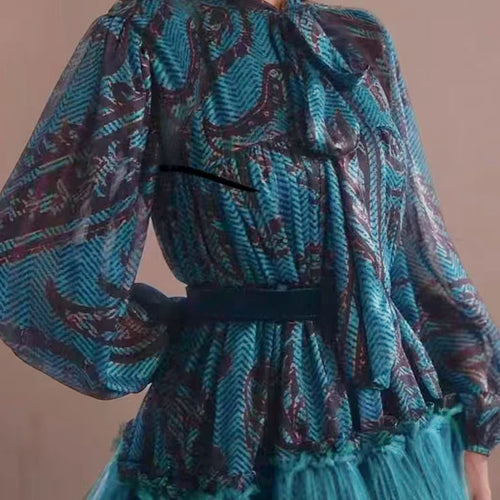 Load image into Gallery viewer, Hit Color Spliced Ruffles Dresses For Women O Neck Long Sleeve High Waist Temperament Long Dress Female Fashion New
