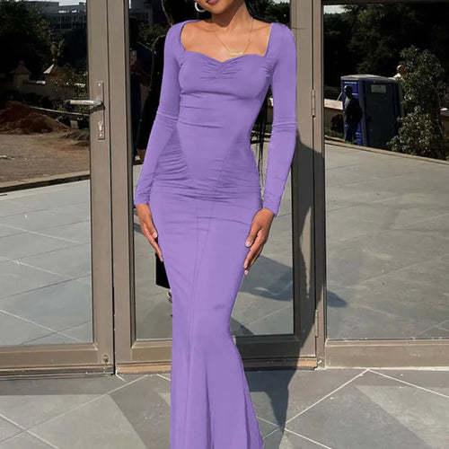 Load image into Gallery viewer, Square Collar Long Sleeve Sexy Long Dress For Women Gown Fashion Elegant Autumn Solid Bodycon Maxi Dress Clubwear
