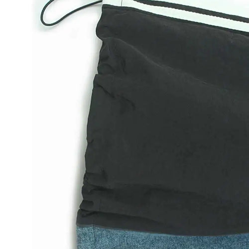 Load image into Gallery viewer, High Elastic Waist Black Denim Color-block Drawstring A-line Half-body Skirt Women Fashion New Spring Autumn 2025 1DH8432
