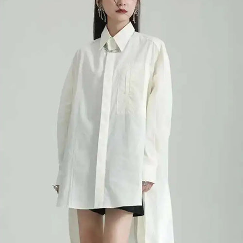 Load image into Gallery viewer, Women Blue Irregular Big Size Long Blouse New Lapel Long Sleeve Loose Fit Shirt Fashion Tide Spring Autumn 2025 1DF6598
