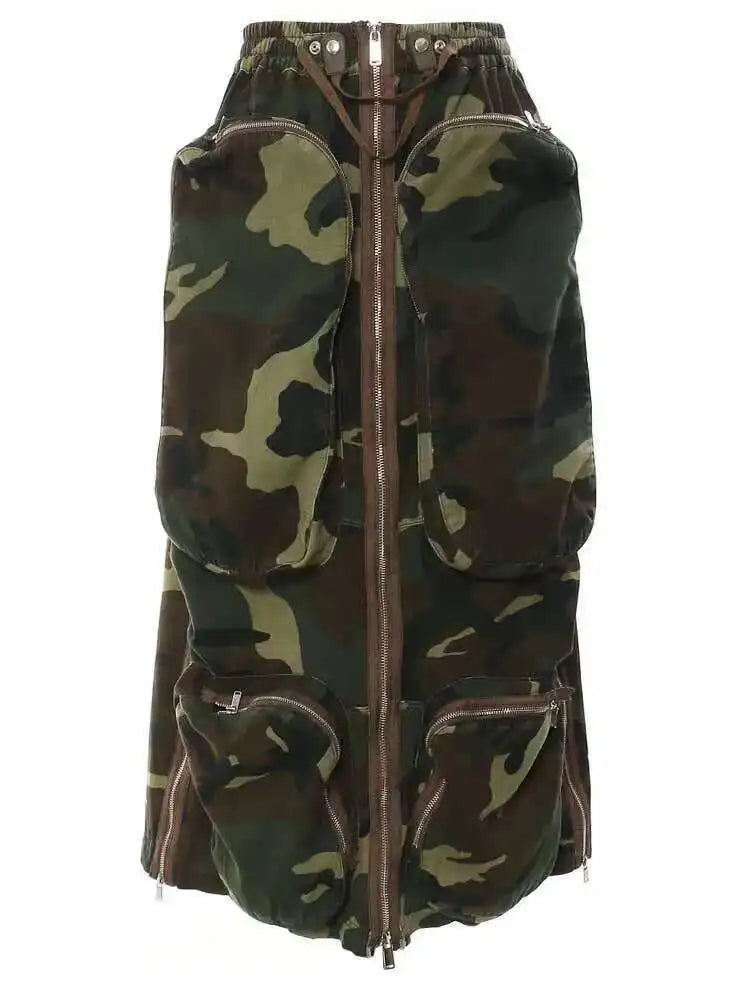 High Elastic Waist Orange Pocket Zipper Long Casual Half-body Skirt Women Fashion Tide New Spring Autumn 2025 1DE9890