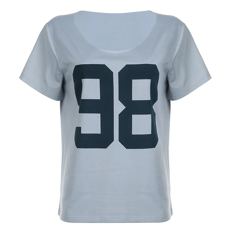 Casual Sporty Chic Loose Women T-shirts Digital Print Basic Top Korean Harajuku Summer Tee Shirts Clothes All-Match