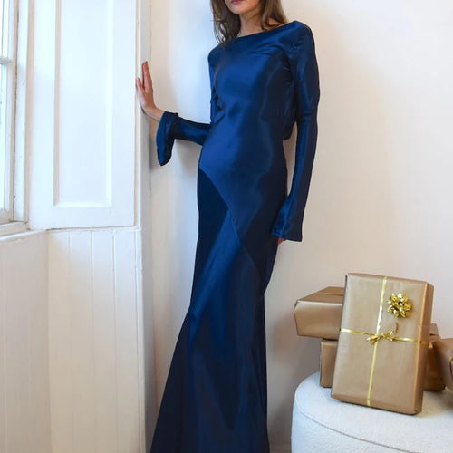 Load image into Gallery viewer, Elegant Christmas Evening Dress Women Long Sleeve Dress Bodycon Max Female Vestidos High Grade Satin Party Club Clothing
