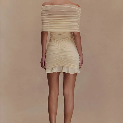 Load image into Gallery viewer, Mesh Strapless Off-shoulder Sexy Ruffled Mini Dress For Women Fashion Backless High Waist Female Ruched Party Dress
