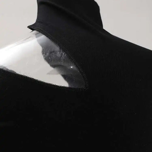 Load image into Gallery viewer, Women Black Hollow Out Slim Elegant Plain T-shirt New Turtleneck Long Sleeve Fashion Tide Spring Autumn 2025 CPDB103
