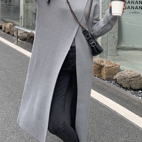 Load image into Gallery viewer, Women Orange Knitting Long Slit Big Size Dress New Turtleneck Long Sleeve Loose Fit Fashion Spring Autumn 2025 1DE5886
