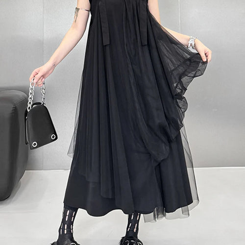 Load image into Gallery viewer, Women Black Irregular Mesh Big Size Strap Dress New Square Collar Sleeveless Fashion Tide Spring Autumn 2025 1DJ1413
