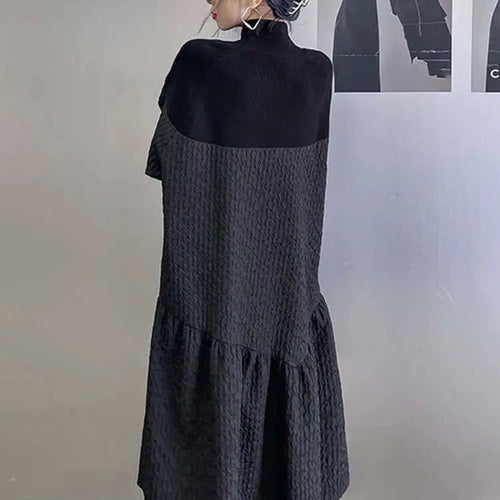 Load image into Gallery viewer, Women Black Knitting Big Size Long Dress New Turtleneck Long Sleeve Loose Fit Fashion Tide Spring Autumn 2025 1DH0797
