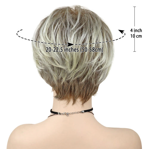 Load image into Gallery viewer, Synthetic Blonde Wigs for White Women Short Layered Pixie Cut Ombre Wig with Dark Root Side Part Bangs Wig Daily Party
