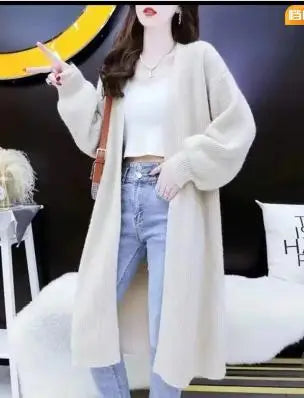 Autumn Winter Korean Fashion 2024 New Solid Elegant Long Sleeves Crochet Sweater Women V Neck Cardigan Knitting Tops Simplicity