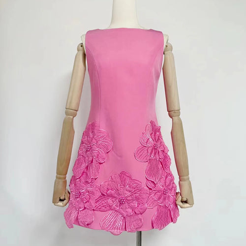 Load image into Gallery viewer, Solid Spliced Appliques Slimming Mini Dresses For Women O Neck Sleeveless High Waist Temperament Dress Female New
